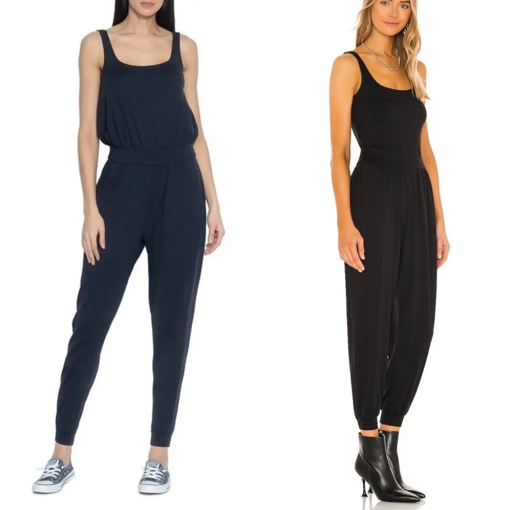 Susana Monaco Gather Pocket Tank Jogger Jumpsuit In Deep Sea Stretch Xs